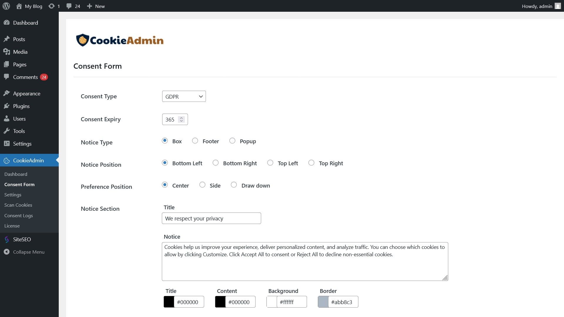 Customize Consent Form